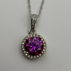Moissanite 2ct Dragonfruit Sterling Silver Halo Pendant Necklace